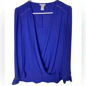 CACHE Royal Blue Dressy Studded Blouse Size Small
